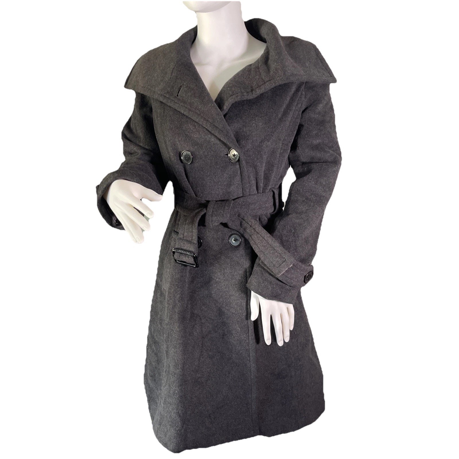 Andrew Marc New York Belted Brown Wool / Cashmere Coat With Large Lapel 4